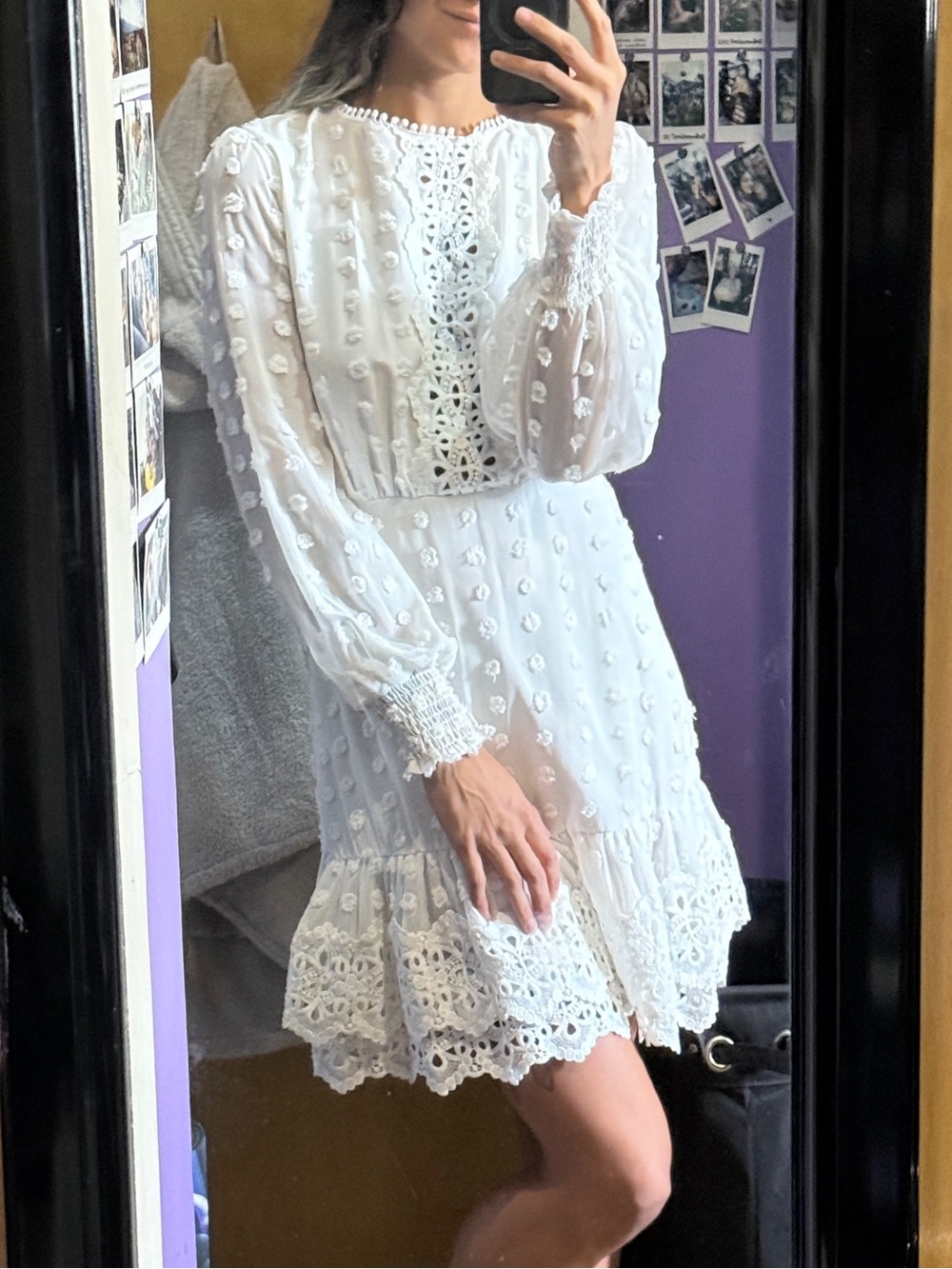 Sonja by Sonja Morgan White Ruffle Eyelet Dress